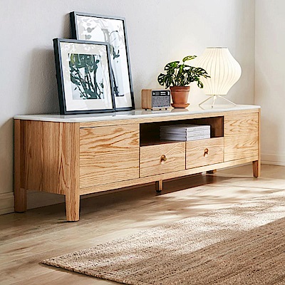 hoi! 林氏木業北歐橡木實木大理石雙木門雙抽2M電視櫃 CR5M (H014288013)