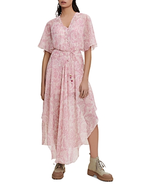 Maje Printed Tie Waist Dress
