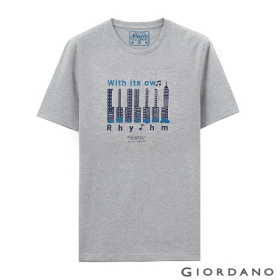 GIORDANO 男裝MUSIC系列印花短袖T恤- 42 中花灰