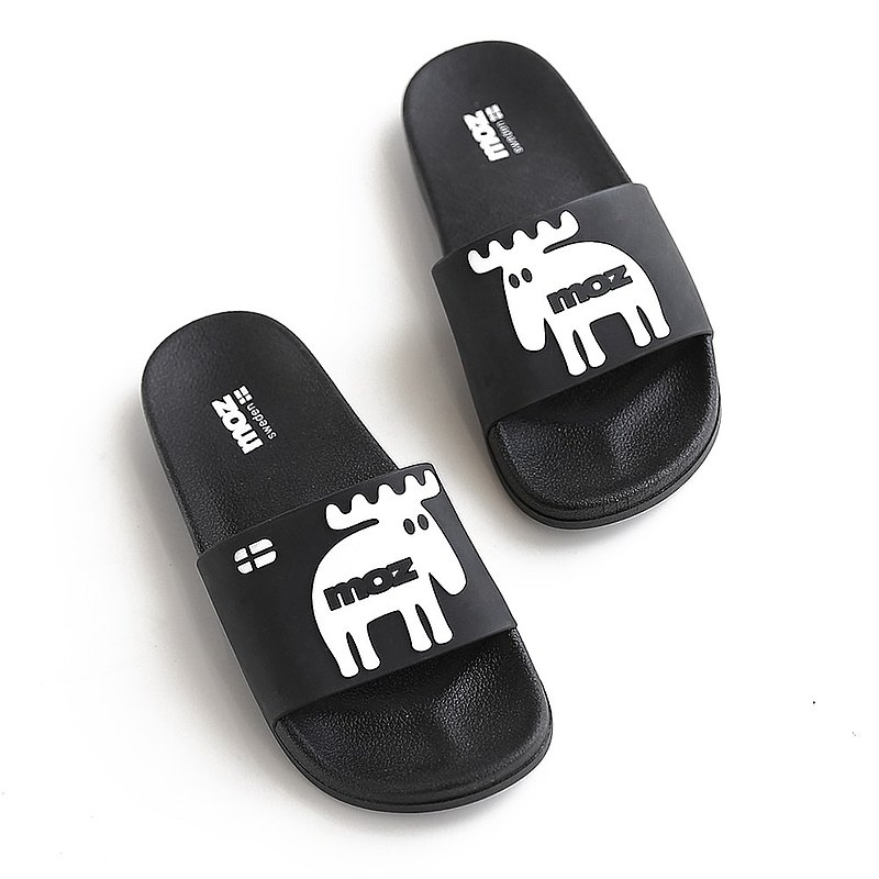 moz瑞典 萌樣駝鹿 時尚隨意搭防水防滑拖鞋 男女款 (黑)