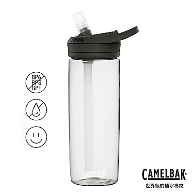 【美國 CamelBak】600ml eddy+多水吸管水瓶 晶透白