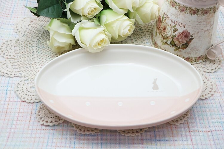 K-ai 鄉村田園粉紅兔兔橢圓盤-咖哩/焗烤盤(烤箱適用)