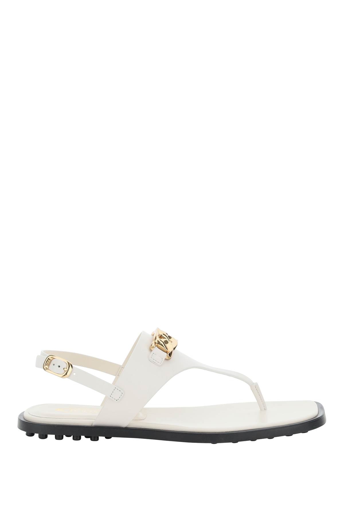 TOD'S LEATHER THONG SANDALS 38 White Leather