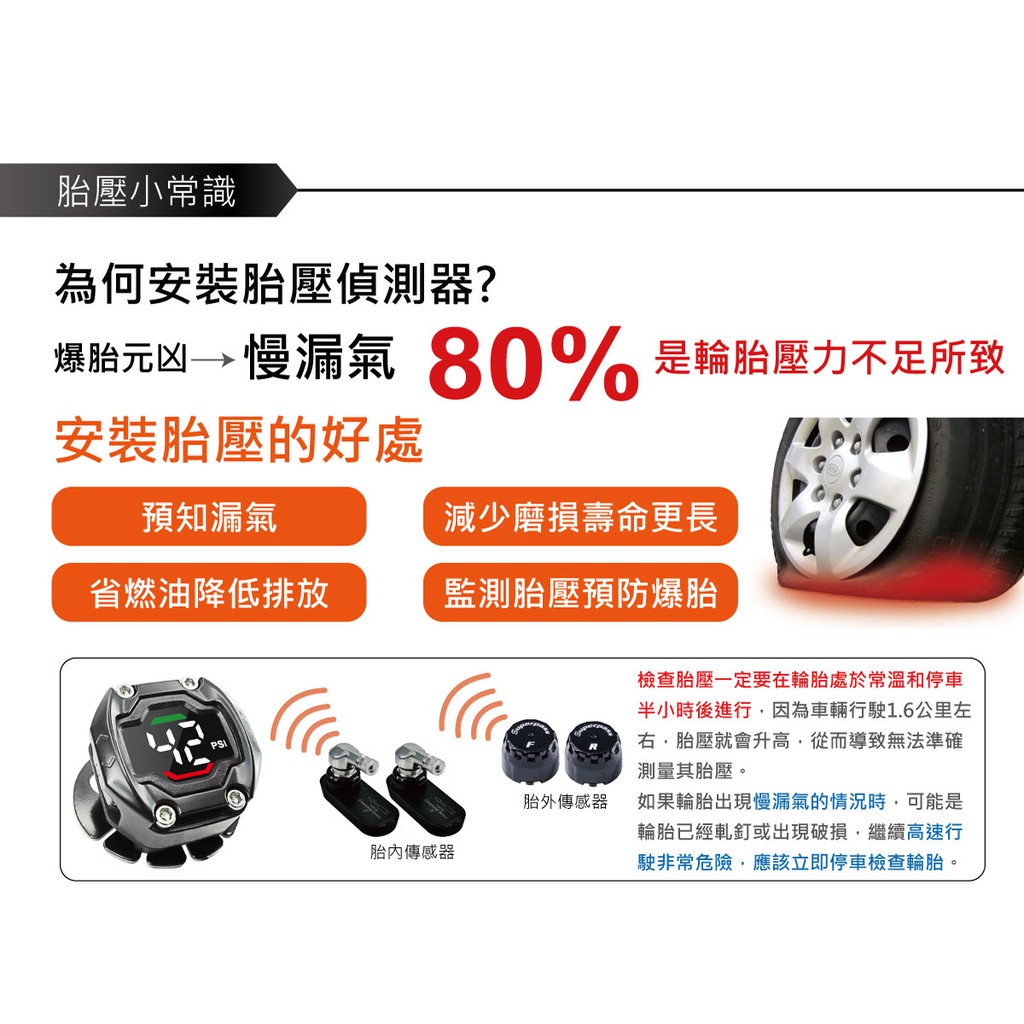 本產品官方尚有庫存,請洽獵豹授權經銷商詢問及安裝。◆採用最高規格德國胎壓主控IC (精準、快速、省電)◆即時檢測電壓/胎壓/胎溫，可騎乘時擇一固定顯示◆燈光顯示及蜂鳴聲雙重提示警報◆可單獨調整前後輪中