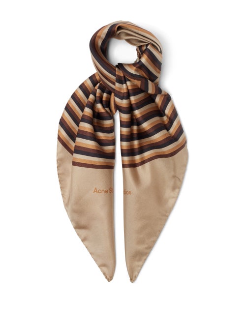 Acne Studios - Striped Square-print Silk Scarf - Mens - Beige