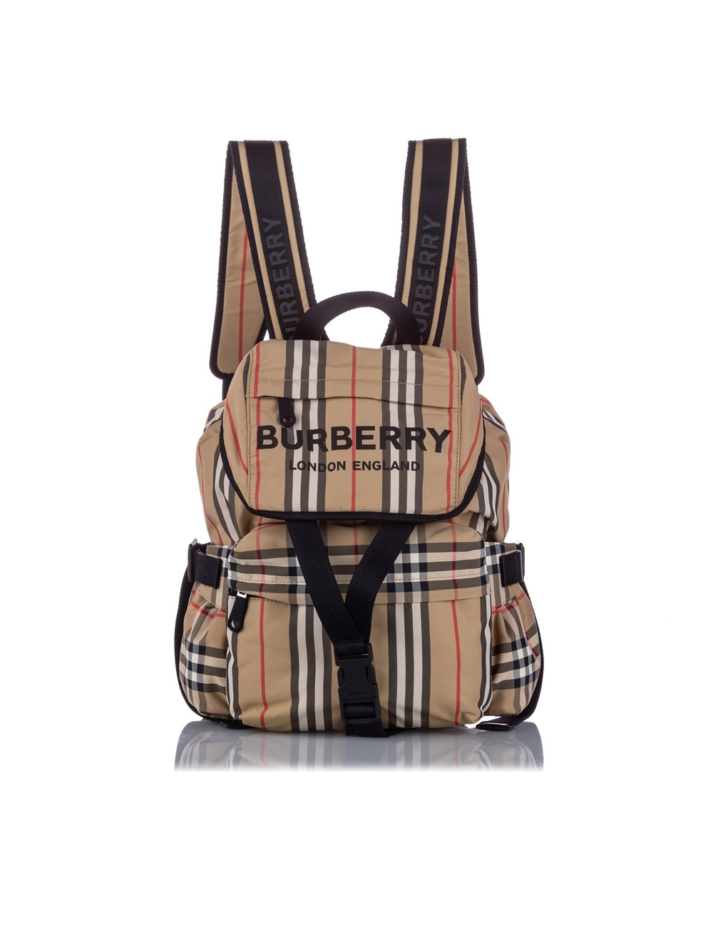 Product Details: Brown Burberry House Check Canvas Backpack Bag. This backpack features a canvas bod