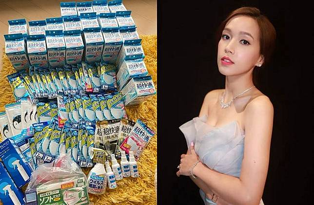 香港女星傅嘉莉春節時全家到日本出遊，通宵買了上千個口罩。（圖／翻攝自傅嘉莉臉書）