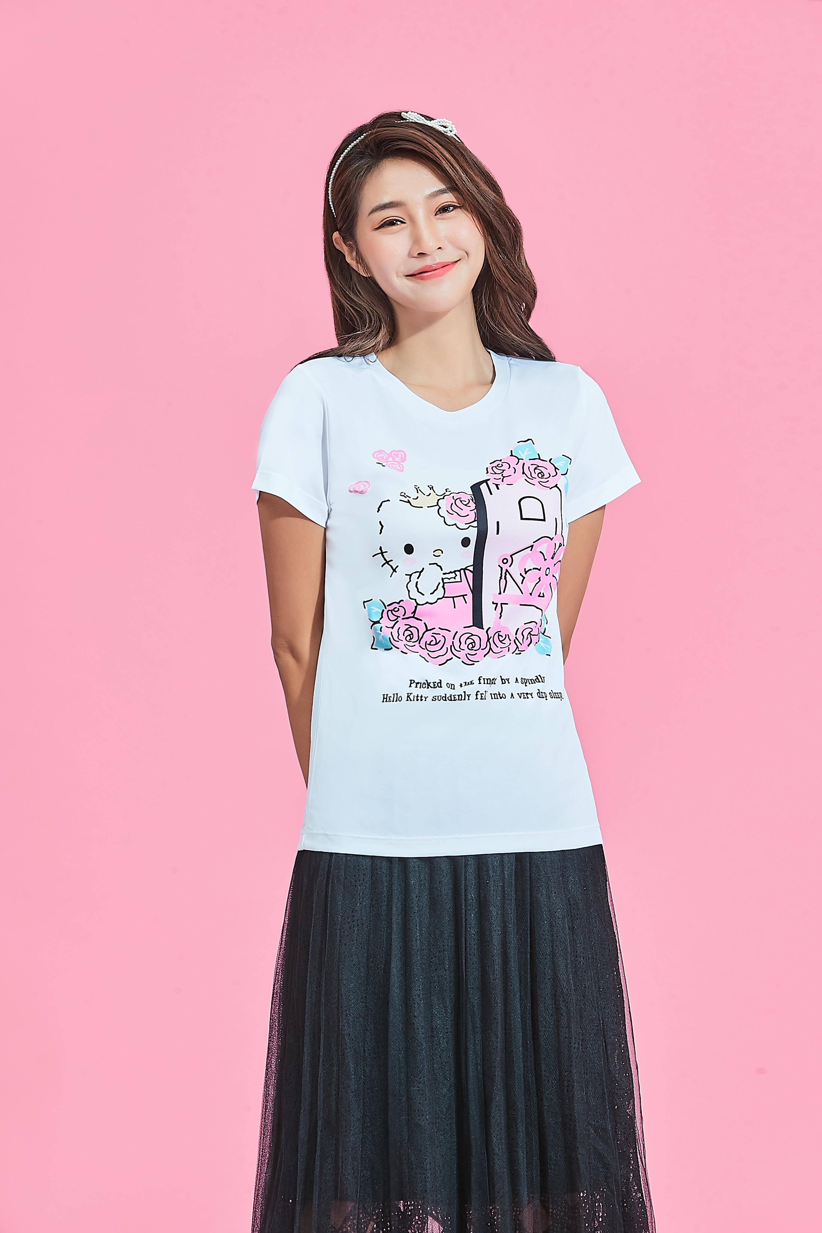 紡錘錡想 HelloKitty防曬排汗短版涼感衣(純淨白 女S-3XL)