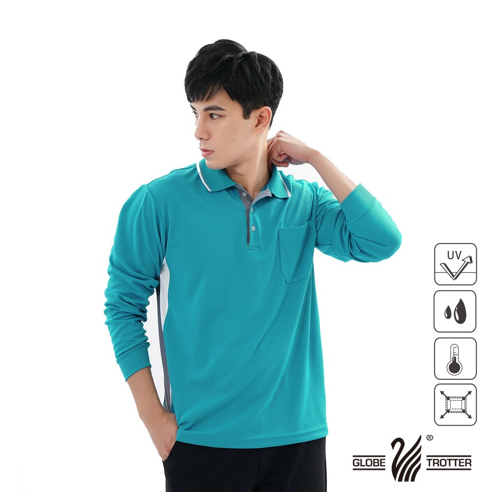 【遊遍天下】MIT台灣製男款吸濕排汗機能POLO長衫L075水綠