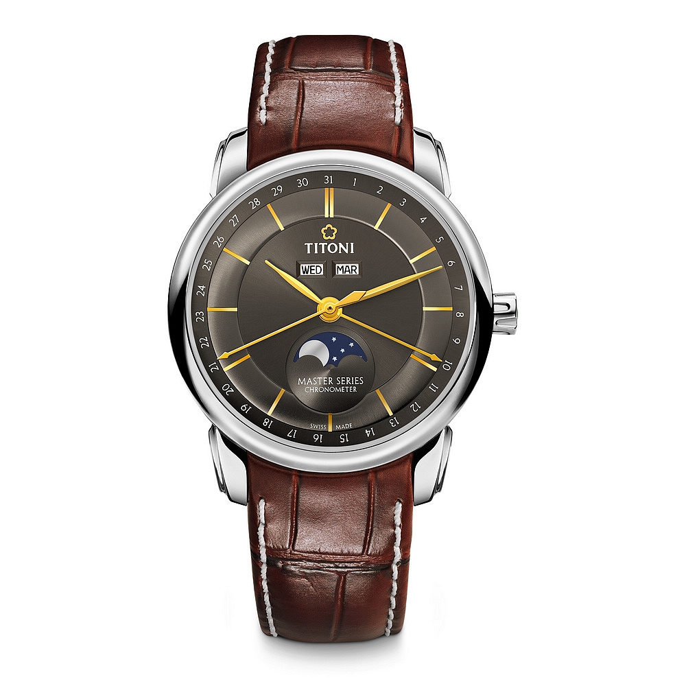 ◆COSC 瑞士天文台認證機械腕錶◆100米防水，雙重安全防水裝置◆動力儲存高達44小時◆全日曆、月相功能顯示◆原廠公司貨保固二年