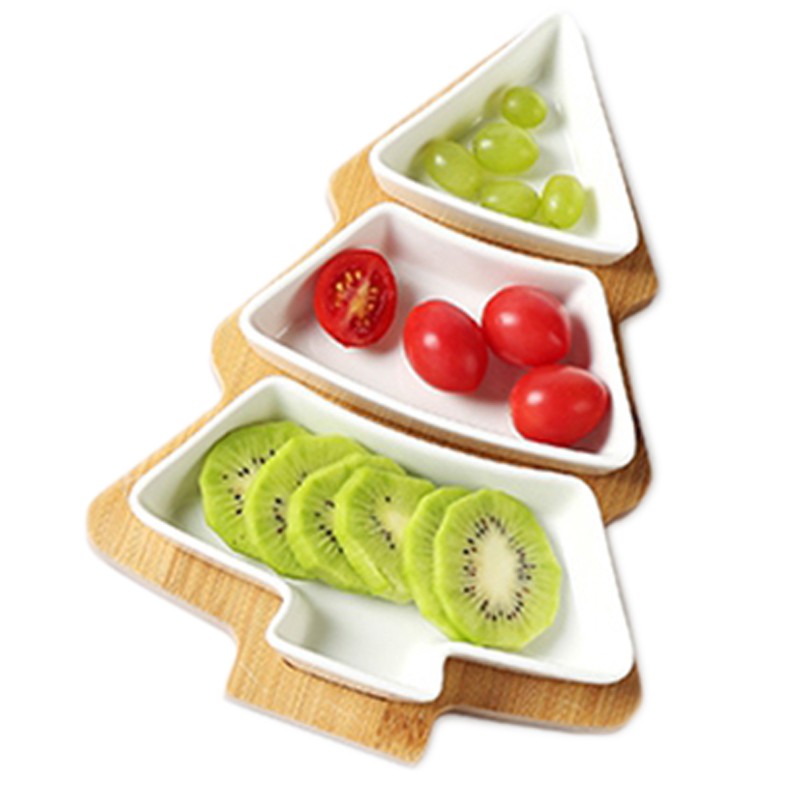 北歐聖誕樹造型餐盤水果盤 零食拼盤小碟子 甜點盤 陶瓷竹木【H81037】
