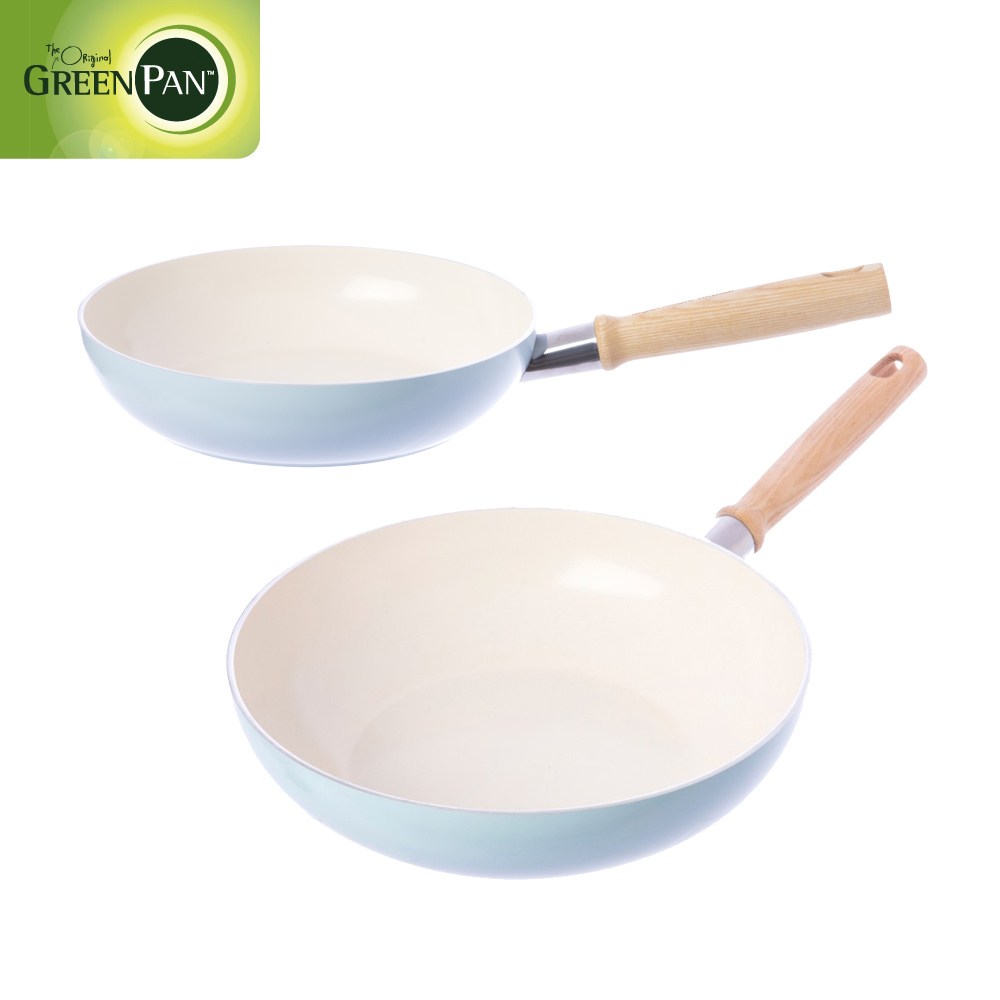 【GreenPan】Mocomichi聯名款鑽石陶瓷28cm不沾鍋雙鍋組(深平底鍋+炒鍋)