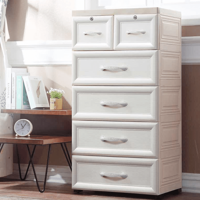 Mr.Box鄉村風歐式大5層收納櫃，多格收納時尚大器，使用高密度PP材料，耐重性強不易變形，多功能儲物設計，分隔好收納，帶鎖抽屜，保護隱私，更可放置兒童不宜碰觸的物品，精緻雕刻，奢華設計，底部靜音滑輪