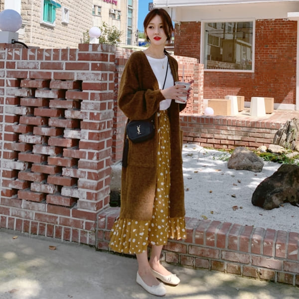 st071韓國設計，中國製造韓風素面排扣縮口長袖針織外套顏色：咖啡材質：針織尺碼：f