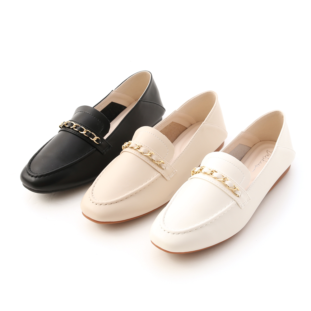 D+AF金屬鍊條可後踩樂福鞋 兩穿平底樂福鞋推薦