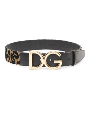 Bold goldtone logo accentuates leopard finish on the belt.; Nylon/polyethylene/polyester/spandex/lea