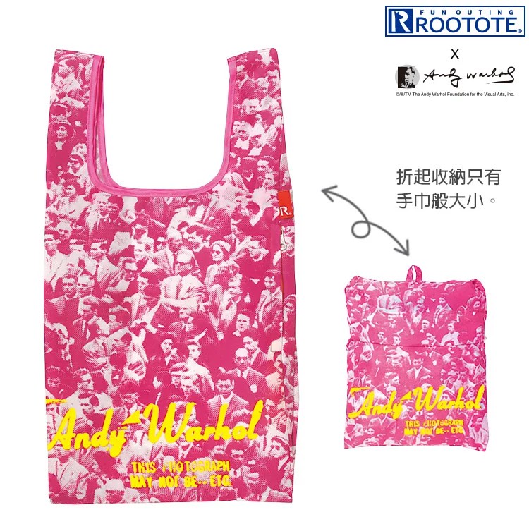 品牌:ROOTOTE*ROOTOTE和安迪沃荷聯名款*輕巧可隨身攜帶，可摺疊收納。*無論是上街購物或去旅行，當東西臨時增加時，這種可以隨時展開使用的袋子就可以派的上用場。商品規格：展開尺寸：寬28x高