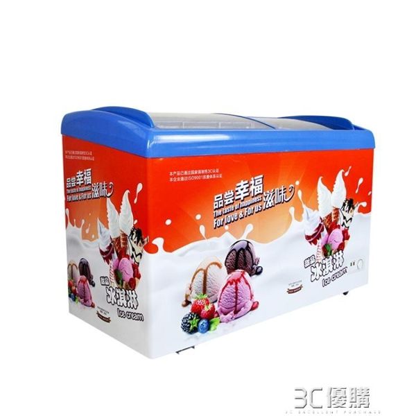冰櫃妮雪318升圓弧玻璃門雪糕櫃冷櫃冰櫃冷藏冷凍展示飲料臥式展示