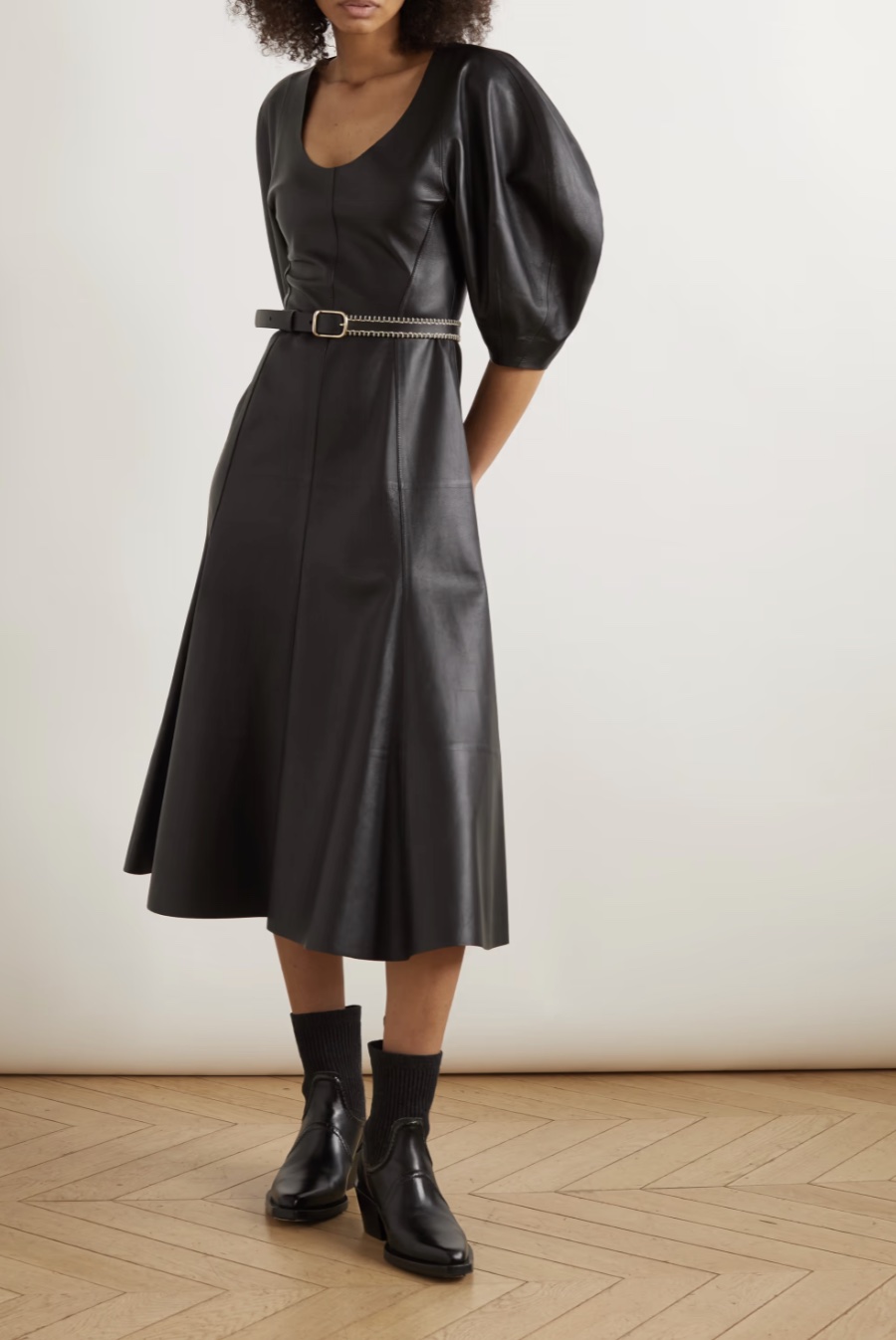 CHLOÉ Paneled leather midi dress