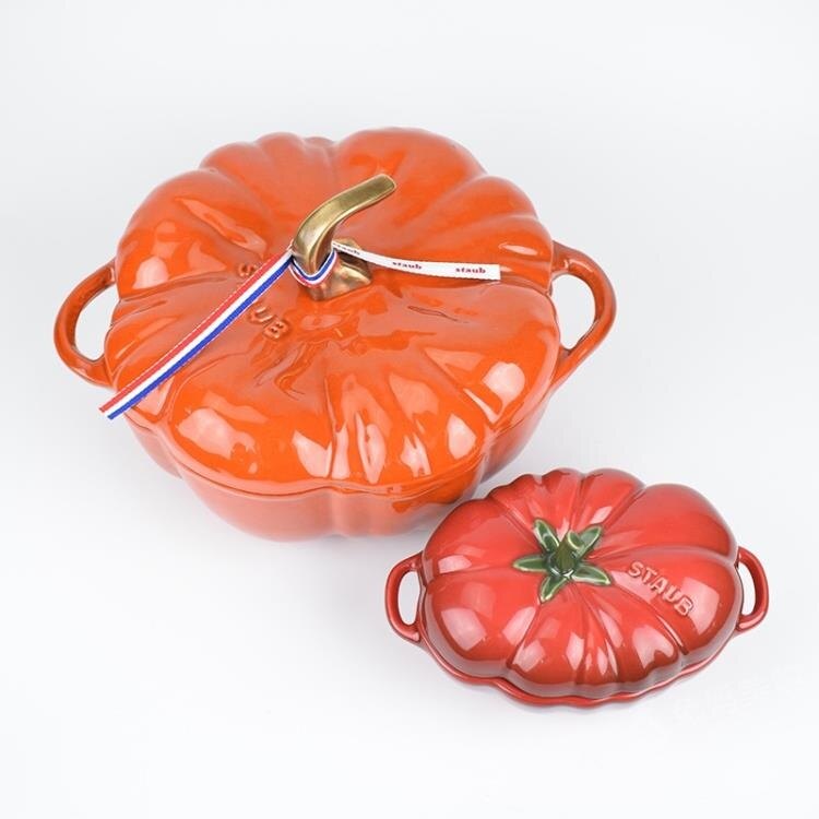 琺瑯鍋 美國法國琺瑯陶瓷鍋小號陶瓷番茄南瓜盅16oz WJ【 閒庭美家】