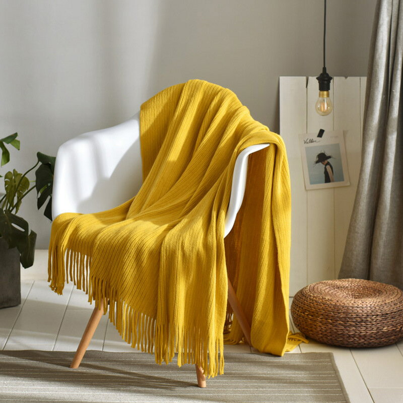 黃色床搭巾北歐現代簡約輕奢美式沙發搭毯綠色粉色灰樣板房床尾巾
