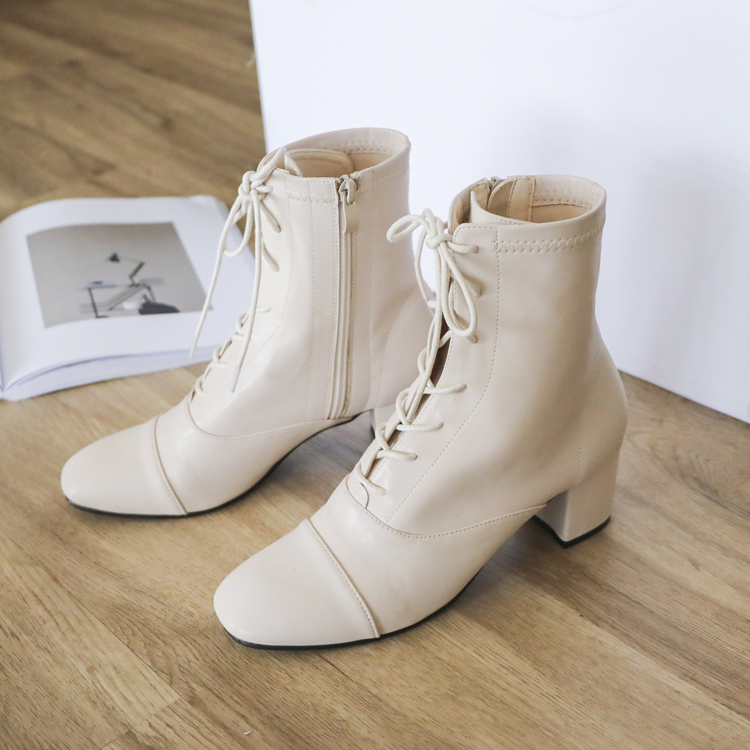 綁帶靴 短靴 白色靴 秋冬靴