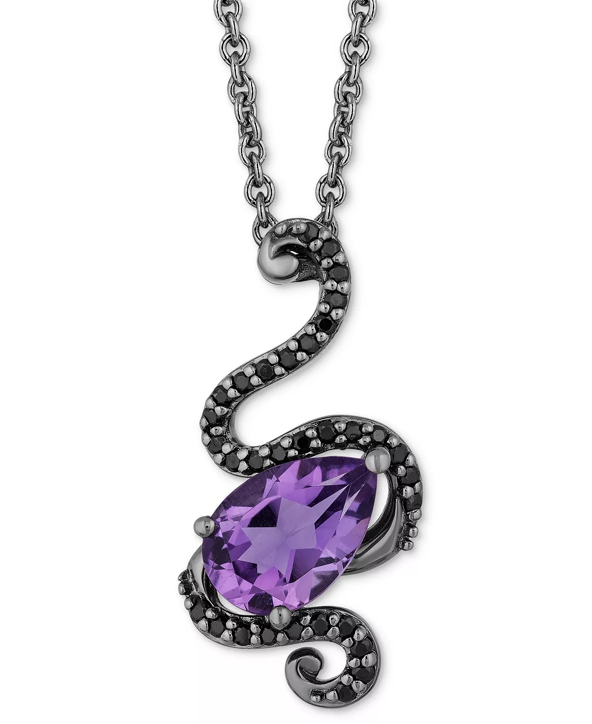 Amethyst (1-1/10 ct. t.w.) & Black Diamond (1/6 ct. t.w.) Ursula Tentacle Pendant Necklace in Black Rhodium-Plated Sterling Silver, 16