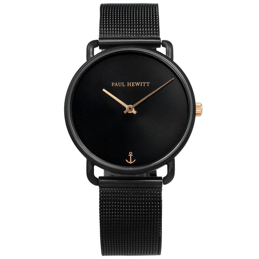 PH PAUL HEWITT / PH-M-B-BS-5S / 德國 船錨 簡約設計 米蘭編織不鏽鋼手錶 黑色 33mm