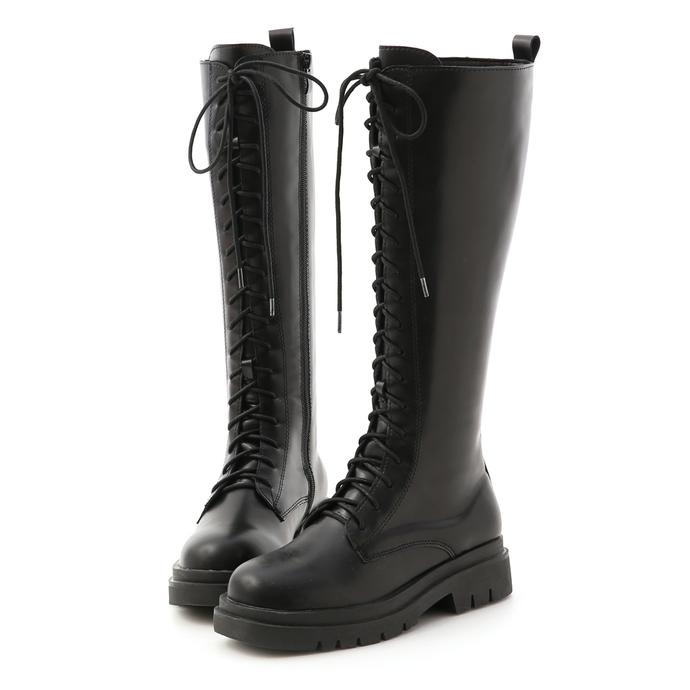 鬆糕底綁帶馬汀長靴 厚底靴 馬汀靴