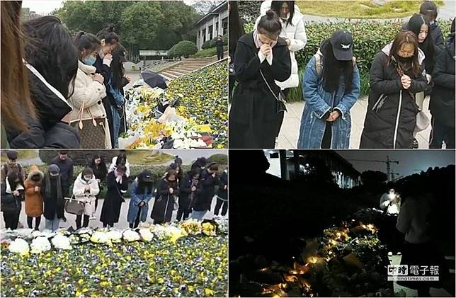 男星高以翔目前大體存放的杭州殯儀館現場，湧入大量粉絲哀悼。（圖／中天新聞提供）