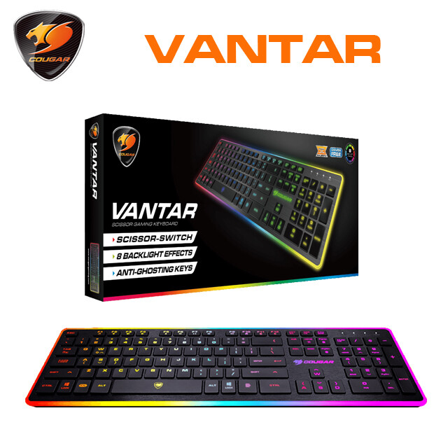 VANTAR剪刀腳按鍵設計提供玩家既順暢又安靜的手感體驗。獨特的大面積背光區域設計，可以盡情享受獨特的8種背光效果選擇，絕對是最搶眼的電競鍵盤。