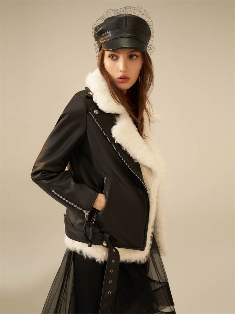 毛領背心騎士皮衣外套