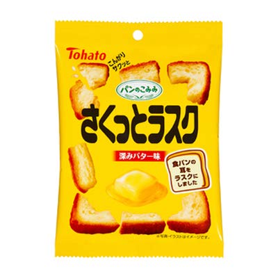 賞味期 2019.12.24 內容量 60g ★日本原裝進口 ★日本知名品牌 TOHATO 東鳩 ★原產地：日本琦玉縣 ★香濃奶油風味加上酥脆口感，好吃無法抵擋 ★給你吐司最好吃的部分！ 每天晚上8點