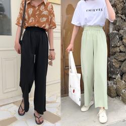 韓國K.W. (預購) 爆款不斷活力時光修身墜感開叉闊腿褲