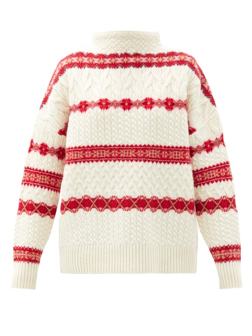 Altuzarra - The enduring red Fair Isle pattern of Altuzarra's ivory sweater evokes a nostalgic mood.