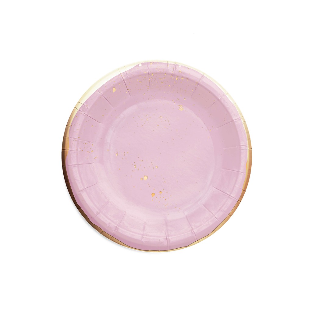 Things in the Box經典系列，粉色滾金邊派對圓紙盤顏色: 粉色、燙金材質: 紙漿、聚乙烯尺寸: 6吋入數: 每包8入建議最佳使用於60度以下之食物#生日派對 #派照道具 #蛋糕盤 #活動