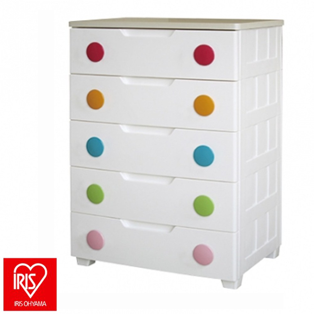 日本 IRIS 米色天板鈕扣五層收納櫃 寬56CM