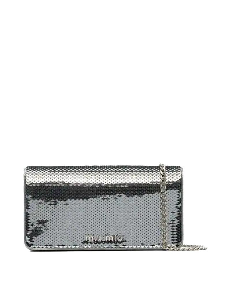 MIU MIU metallic sequin leather wallet on chain