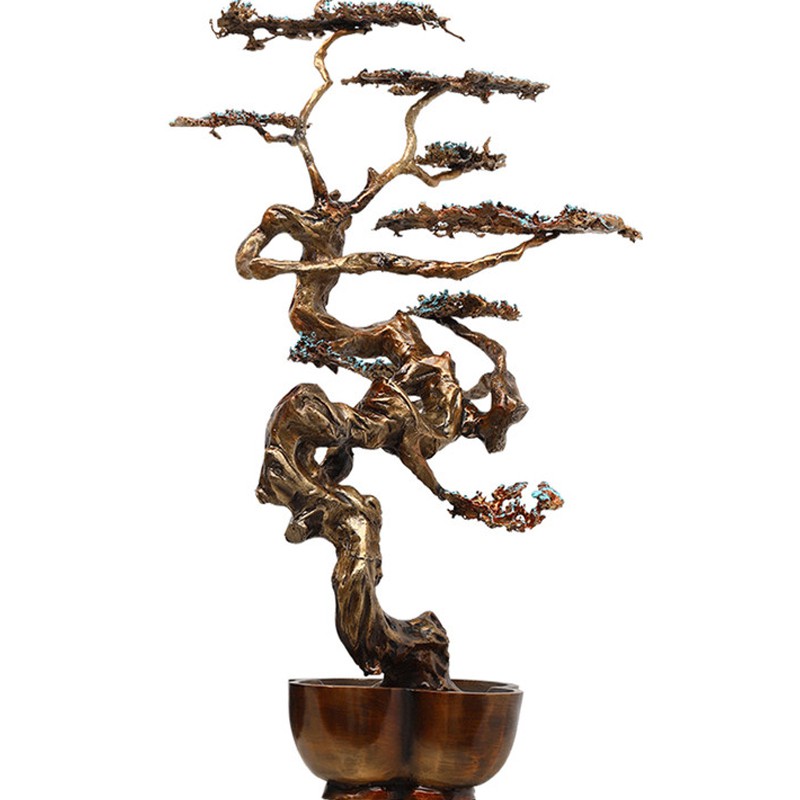 5Cgo中式月下松風手工純銅桌面藝術品迎客松客廳擺件酒櫃家居裝飾品創意白金換得青松樹招財564653995536