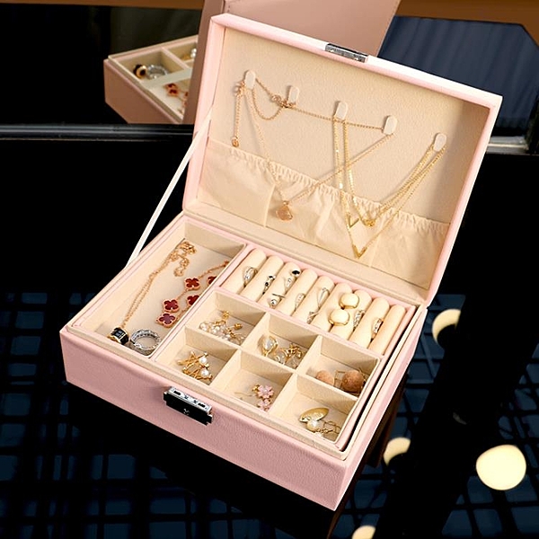 首飾盒 家用絨布公主風耳環耳釘手飾品大容量項鏈珠寶手鐲收納盒【全館免運快速出貨】