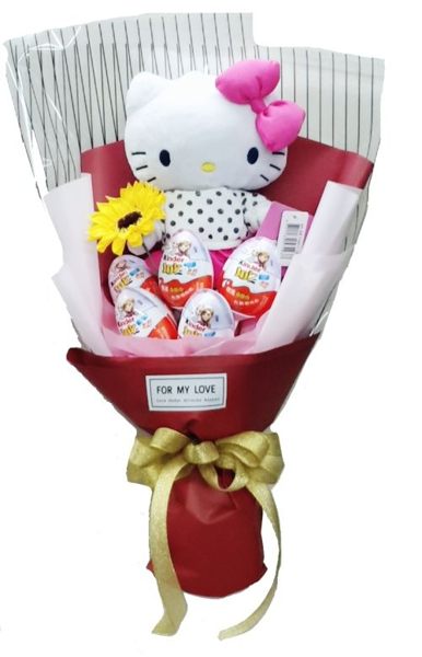 娃娃屋樂園~KITTY美樂蒂健達奇趣蛋巧克力零食花束 每束1000元/情人節花束/教師節花束