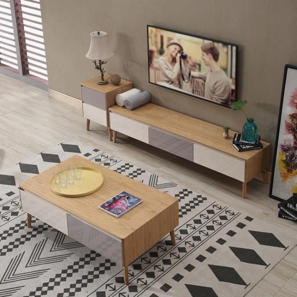 茶几 電視櫃 北歐茶幾電視機櫃組合現代簡約實木電視機櫃白蠟木日式茶幾地櫃 莎拉嘿幼
