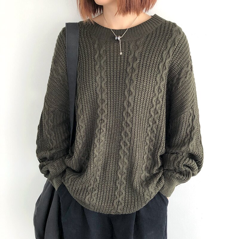 享瘦衣舍中大尺碼【B15180】蝙蝠袖麻花針織毛衣