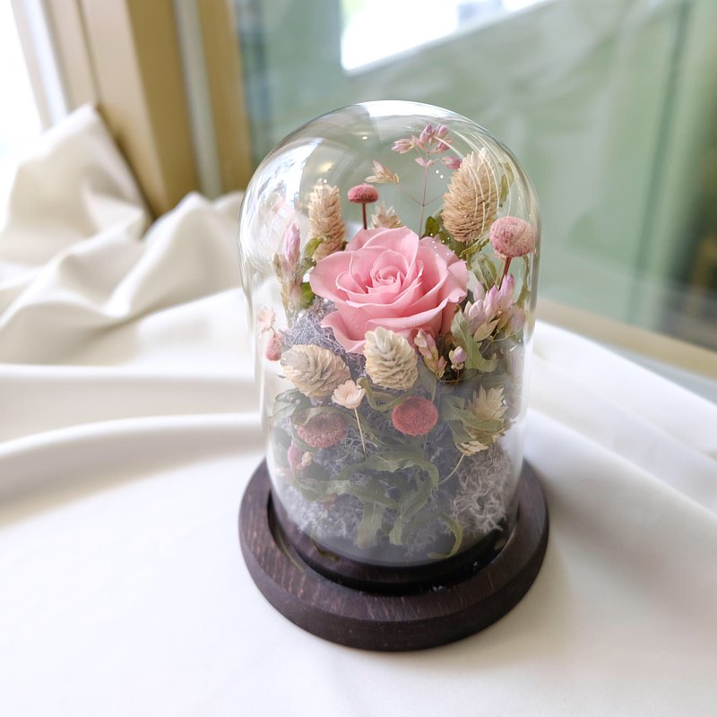 玻璃鐘罩/紅色/粉色/橘色/不凋花/永生花/乾燥花/情人節/母親節