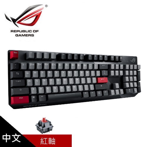 為FPS 遊戲而生 PBT鍵帽品名 / 規格：【ASUS 華碩】ROG Strix Scope PBT 機械式電競鍵盤 (中文 紅軸) 特色：Cherry 機械軸、PBT耐用鍵帽特色：CTRL鍵加長設