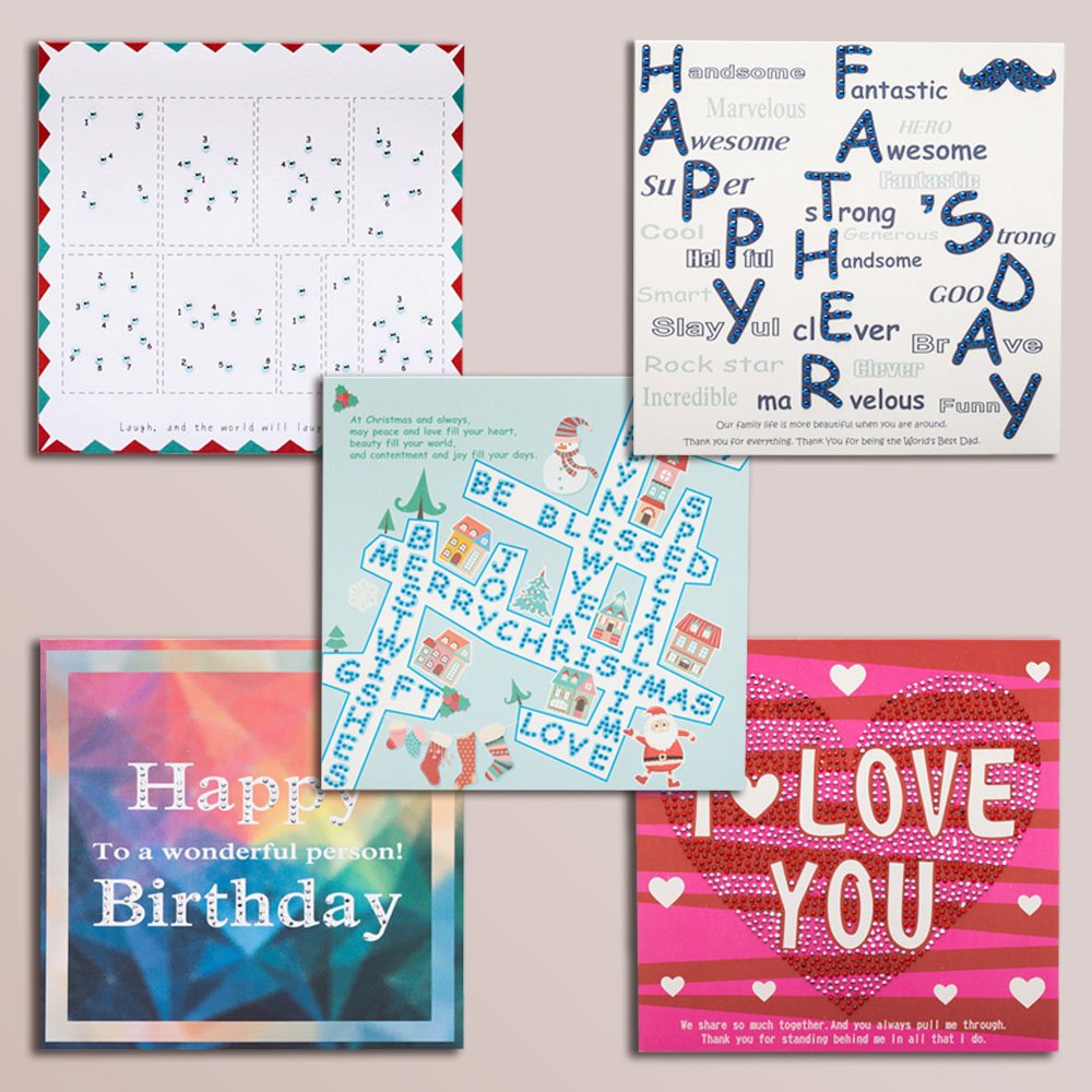 【GFSD】水鑽精品手工賀卡-C組-聖誕卡／生日卡／傳情卡／父親節／鼓勵卡（5入）