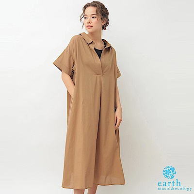 earth music 後頸繫綁帶設計襯衫式連身洋裝