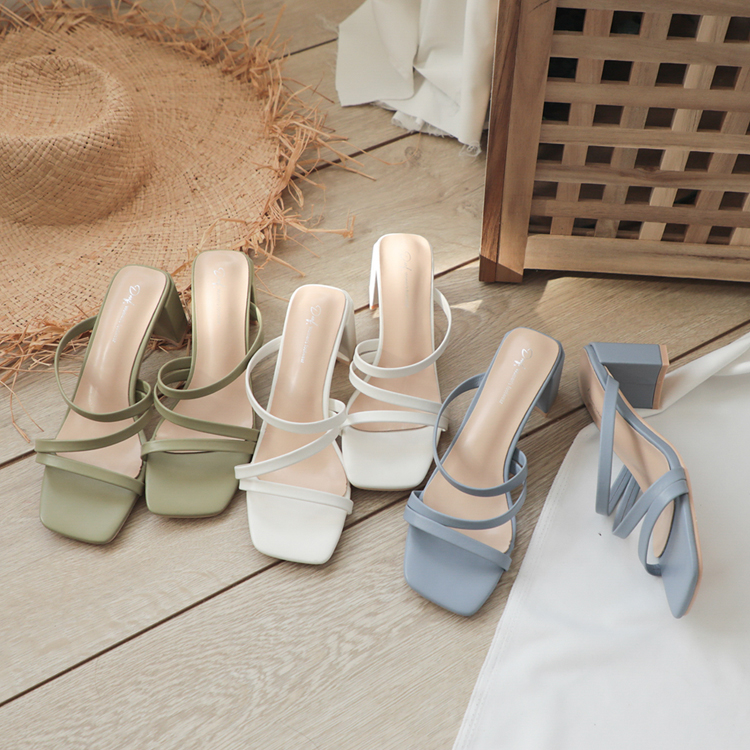 Z字細帶顯瘦高跟涼鞋 藍紫色涼鞋