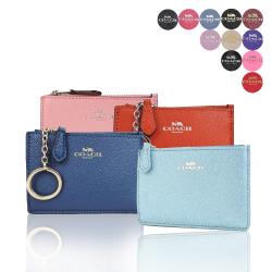 COACH 馬車素色/珠光防刮皮革後卡夾鑰匙零錢包(多色選)