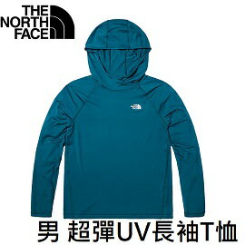 [ THE NORTH FACE ] 男 超彈UV兜帽長袖T恤 藍 / FlashDry UPF / NF0A81PWEFS